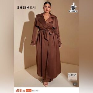 SHEIN Coffee Brown Double-Breasted Long Sleeve Coat